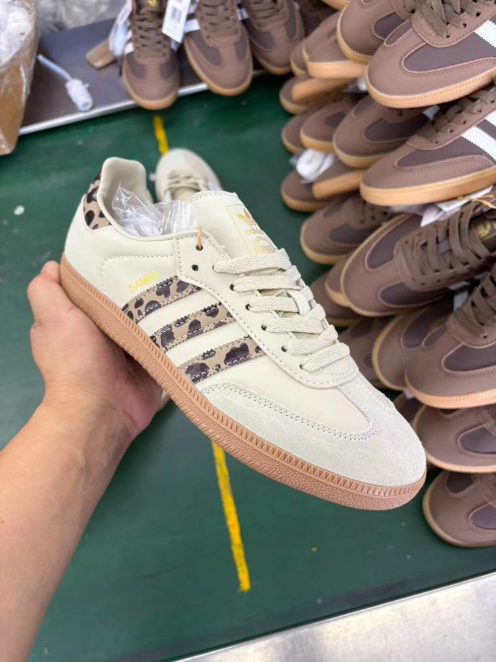 Adidas Samba White Leopard Print Stripe Sneakers